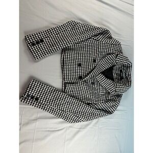 Forever 21 Womens Black White Houndstooth Cropped Blazer Small Double Breast